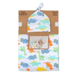 NWT 2 Piece Baby Essentials Dinosaur Print Swaddle and Hat Set